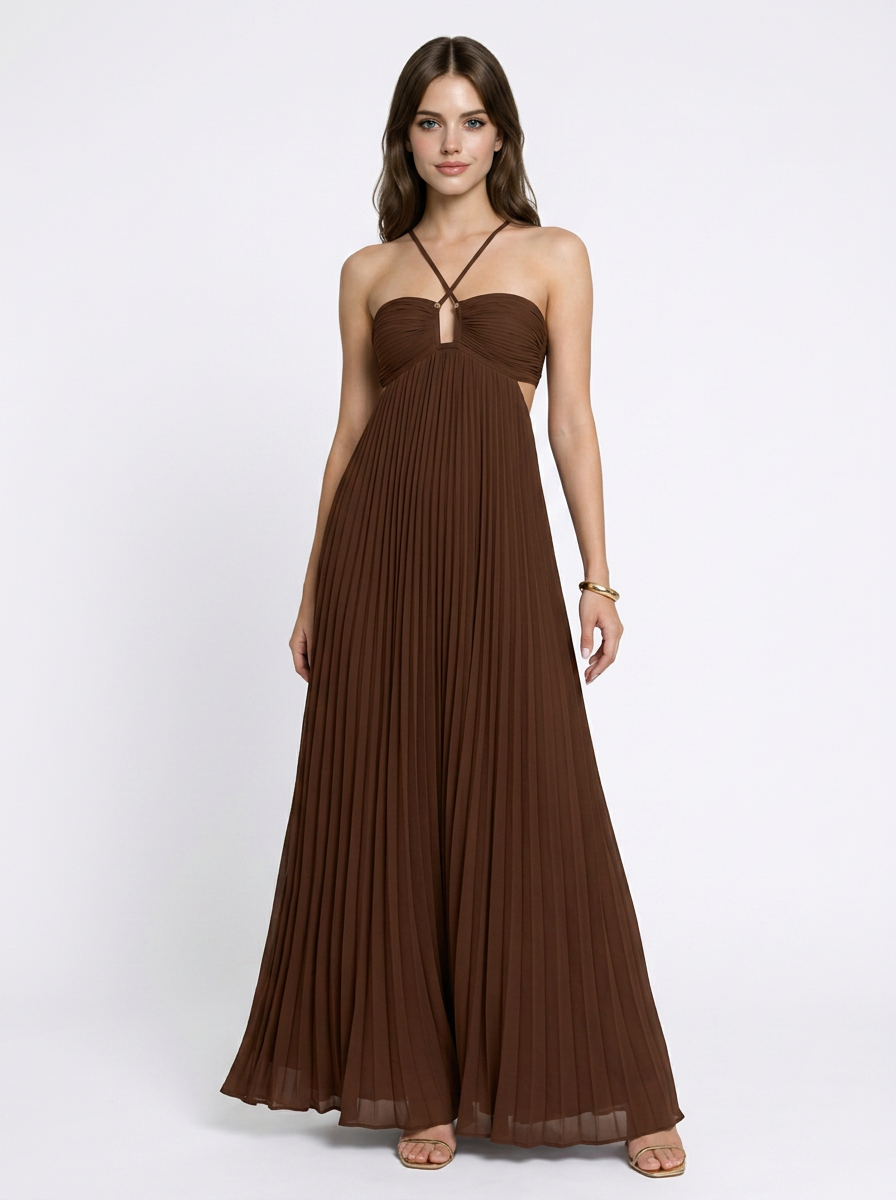 Anya | Pleated Halter Neck Maxi Dress