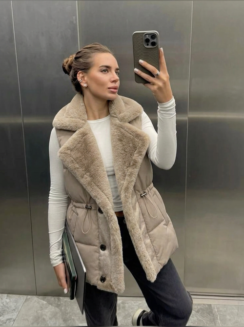 Anya | Women's Puffer Vest with Faux Fur Collar