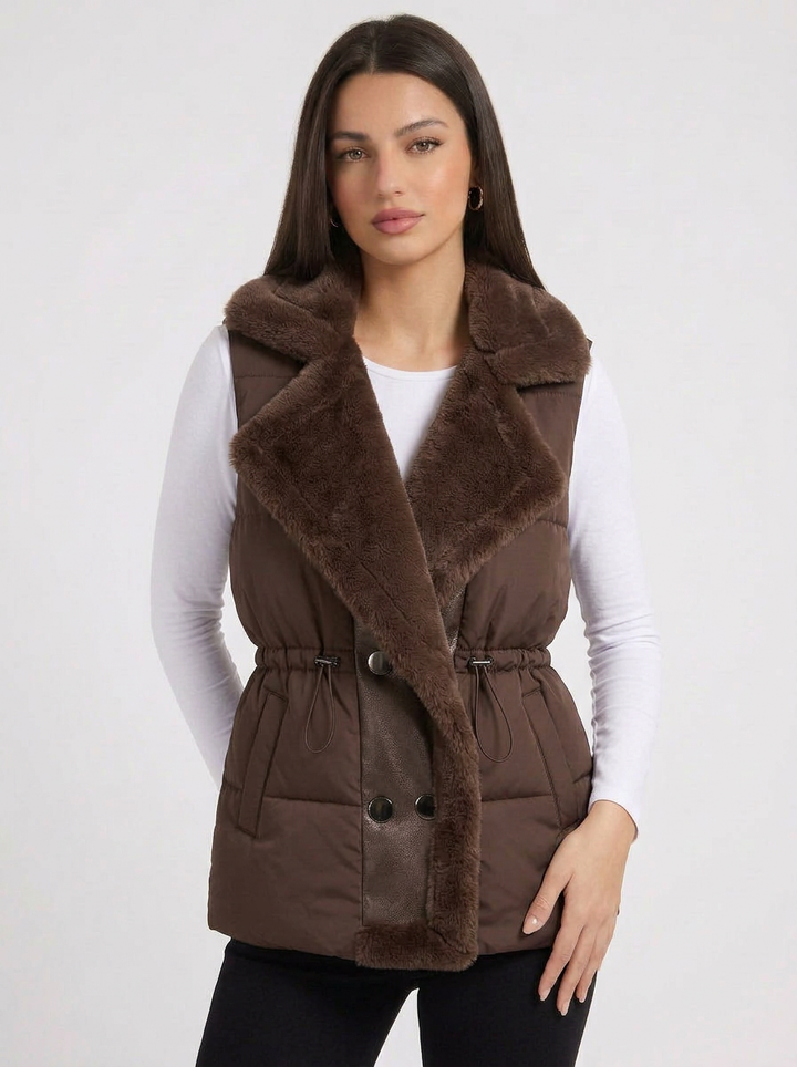 Anya | Women's Puffer Vest with Faux Fur Collar