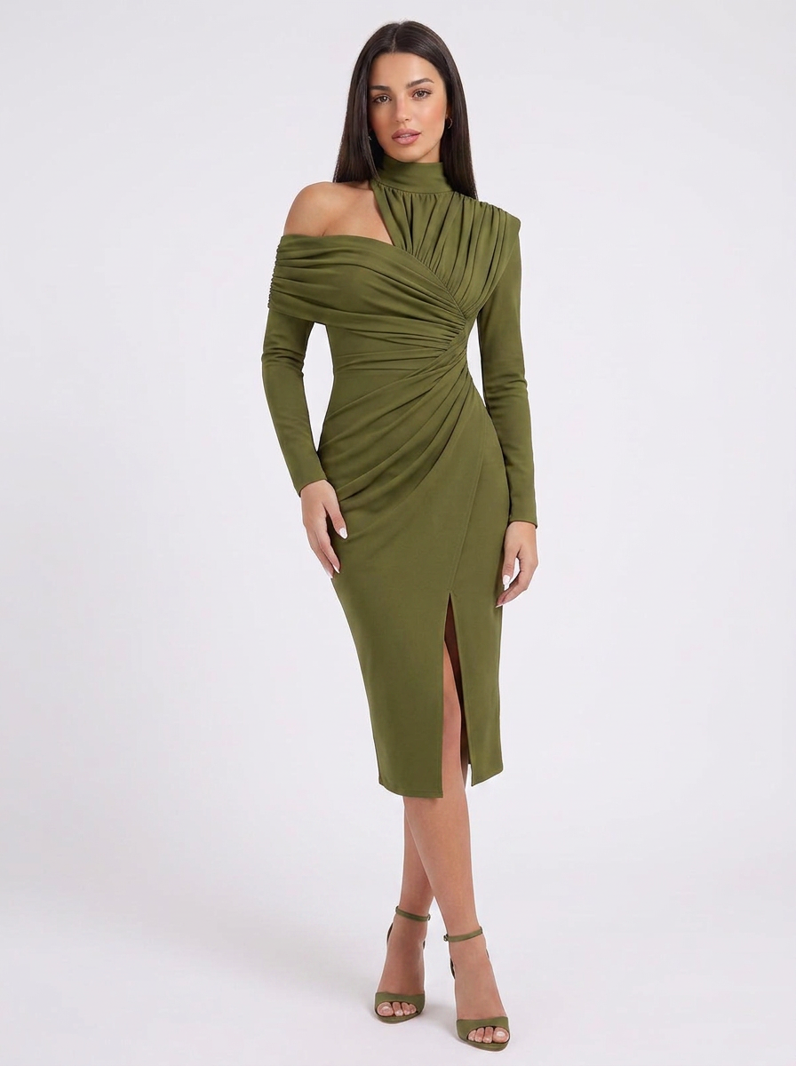 Aria | One Shoulder Ruched Midi Dress