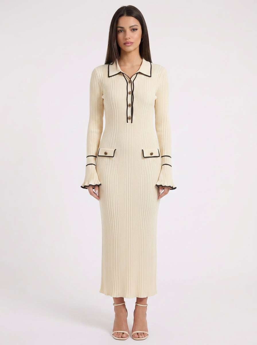 Audrey | Women's Knit Winter Dress with Collar