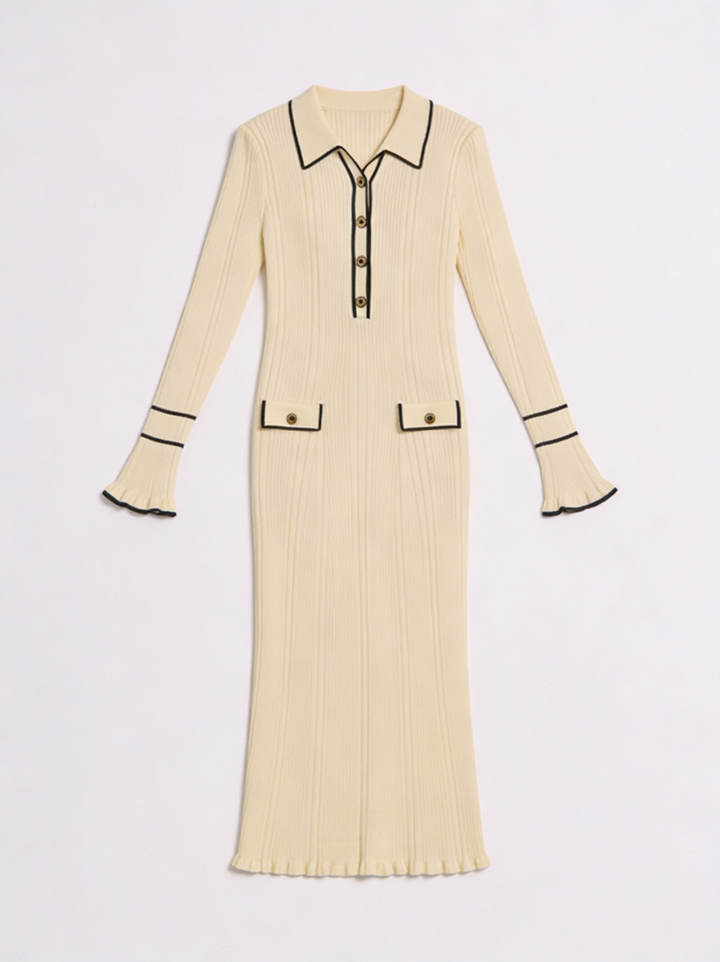 Audrey | Women's Knit Winter Dress with Collar