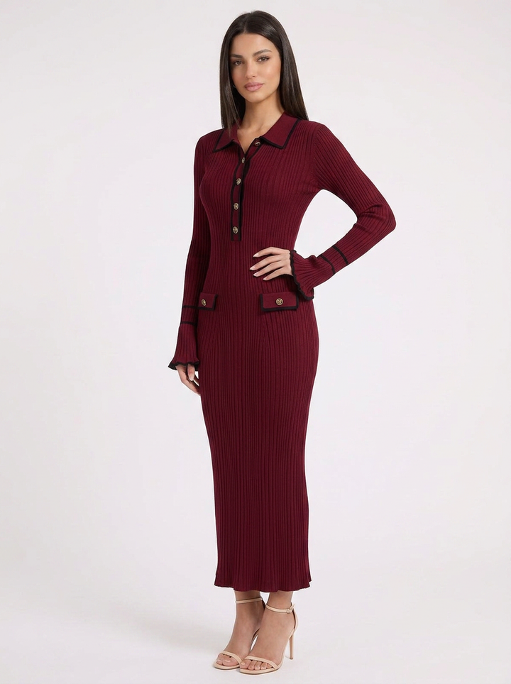 Audrey | Women's Knit Winter Dress with Collar