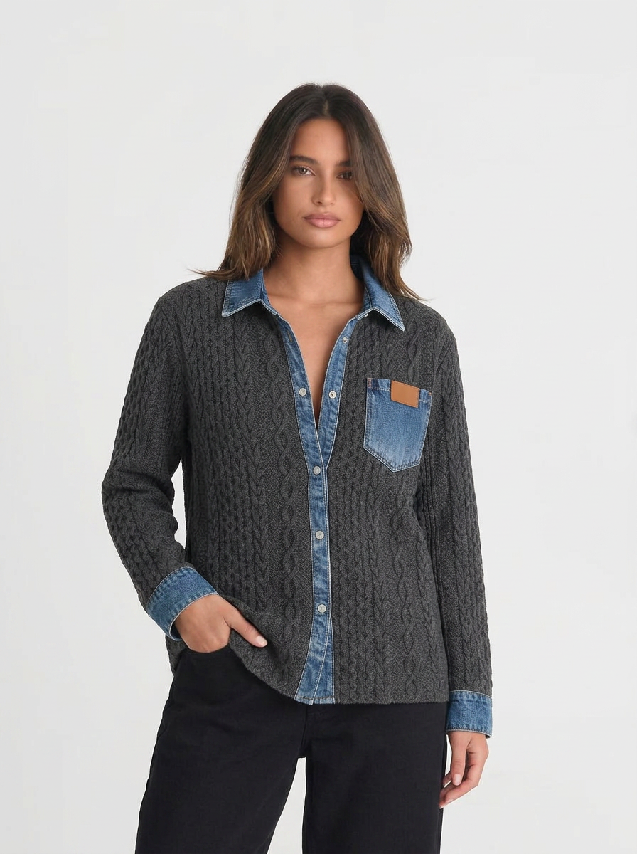 Ava | Women's Cable Knit Collared Shirt