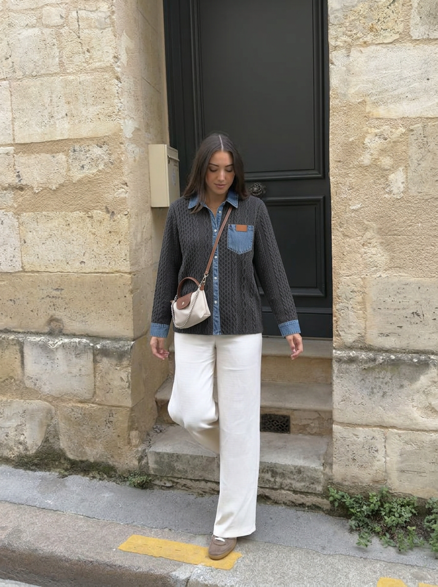 Ava | Women's Cable Knit Collared Shirt