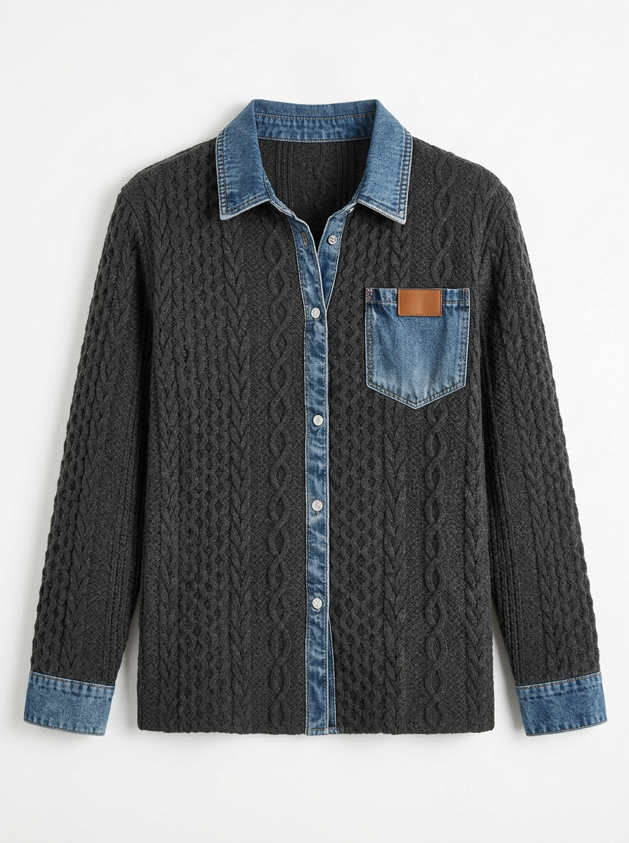 Ava | Women's Cable Knit Collared Shirt