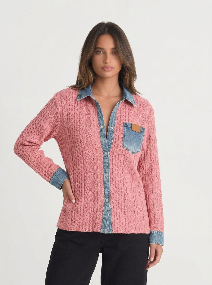 Ava | Women's Cable Knit Collared Shirt