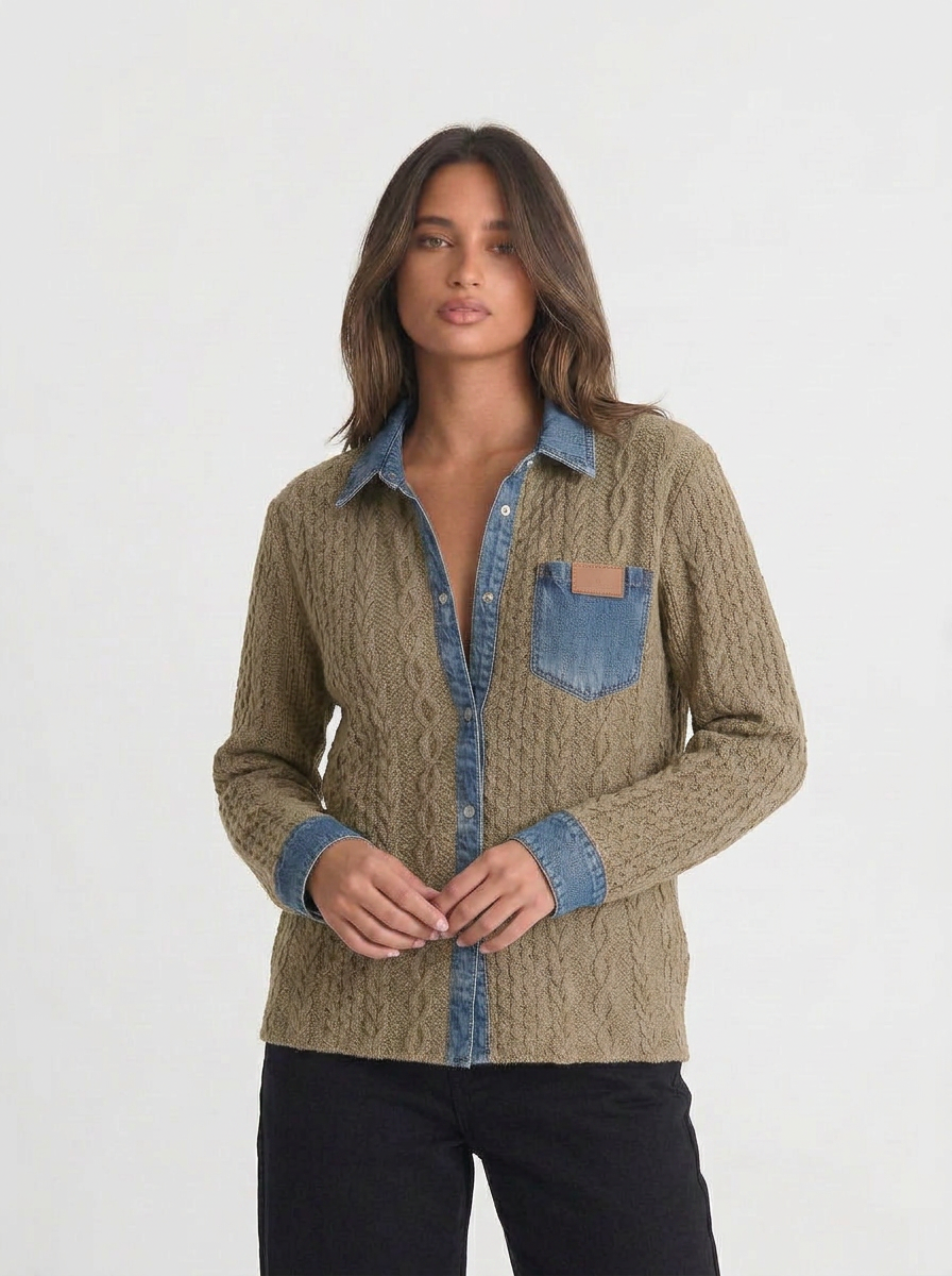 Ava | Women's Cable Knit Collared Shirt