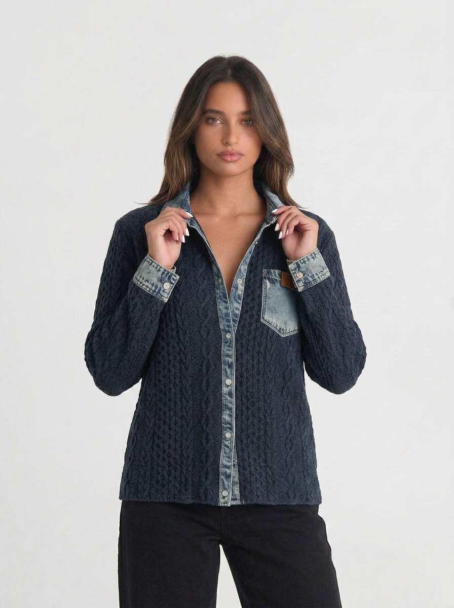 Ava | Women's Cable Knit Collared Shirt