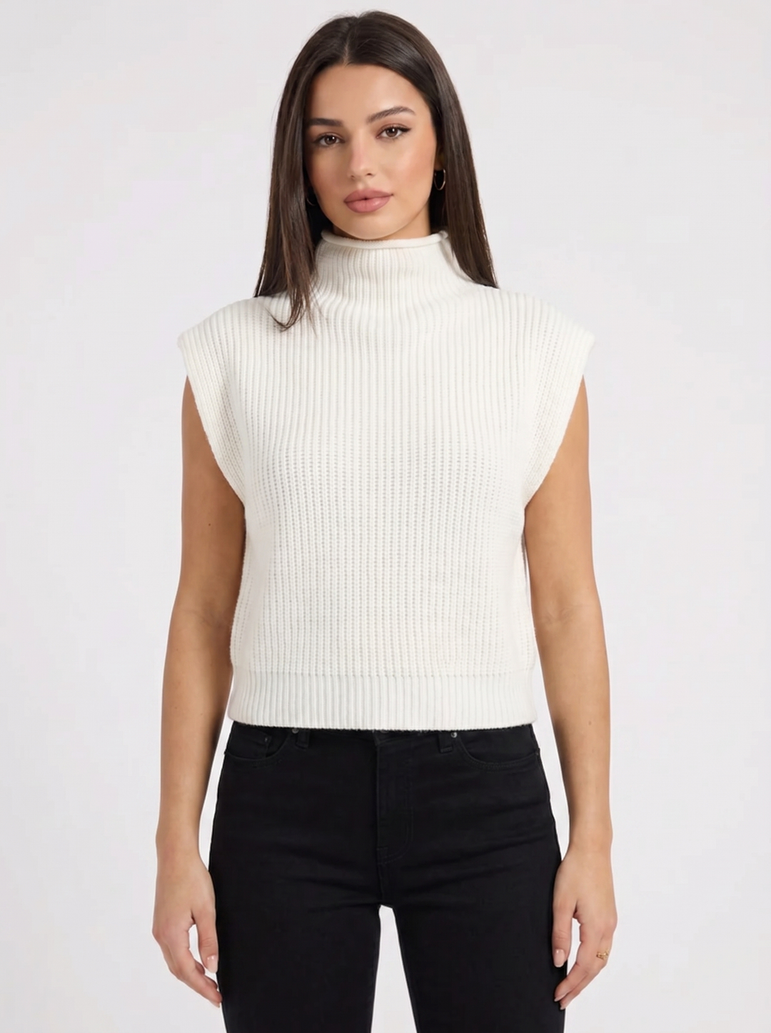Ava | Women's Sweater Vest High Neck Ribbed Sleeveless