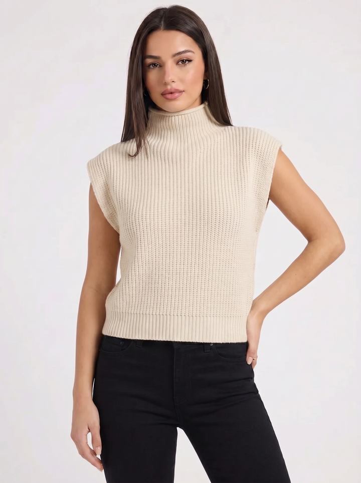 Ava | Women's Sweater Vest High Neck Ribbed Sleeveless