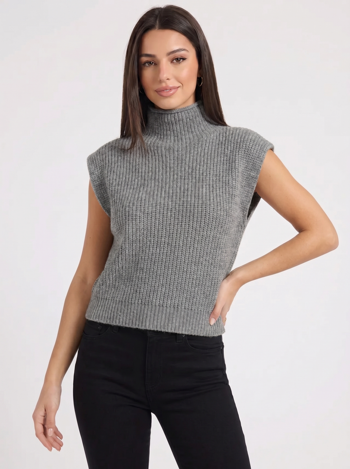Ava | Women's Sweater Vest High Neck Ribbed Sleeveless