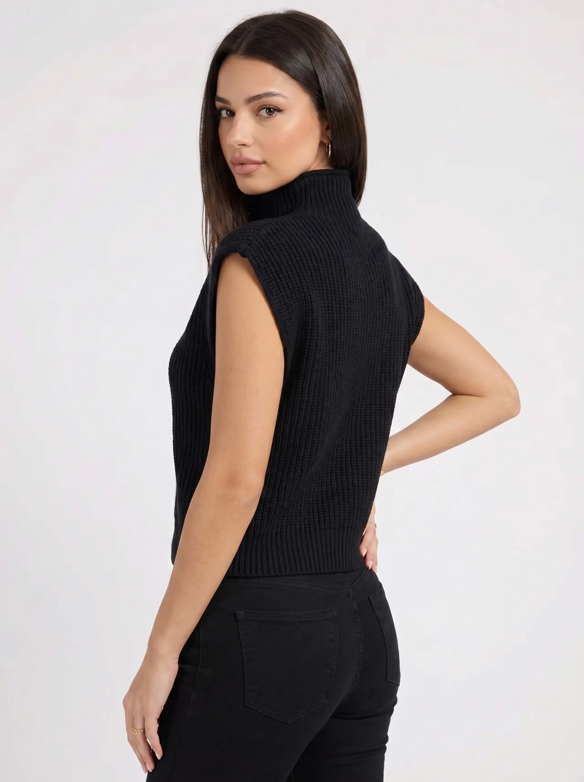 Ava | Women's Sweater Vest High Neck Ribbed Sleeveless
