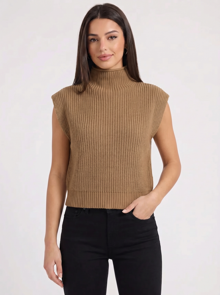 Ava | Women's Sweater Vest High Neck Ribbed Sleeveless