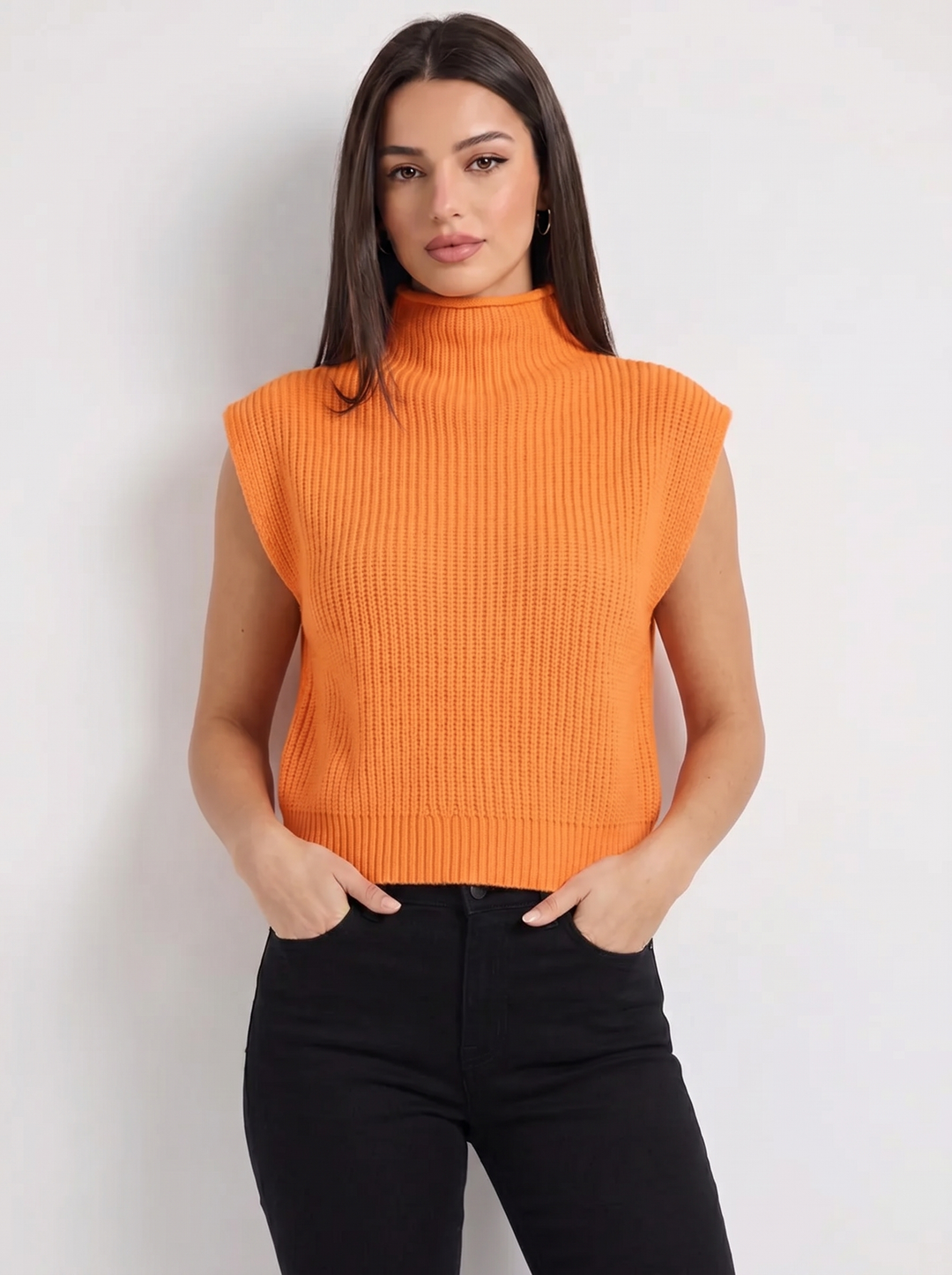 Ava | Women's Sweater Vest High Neck Ribbed Sleeveless