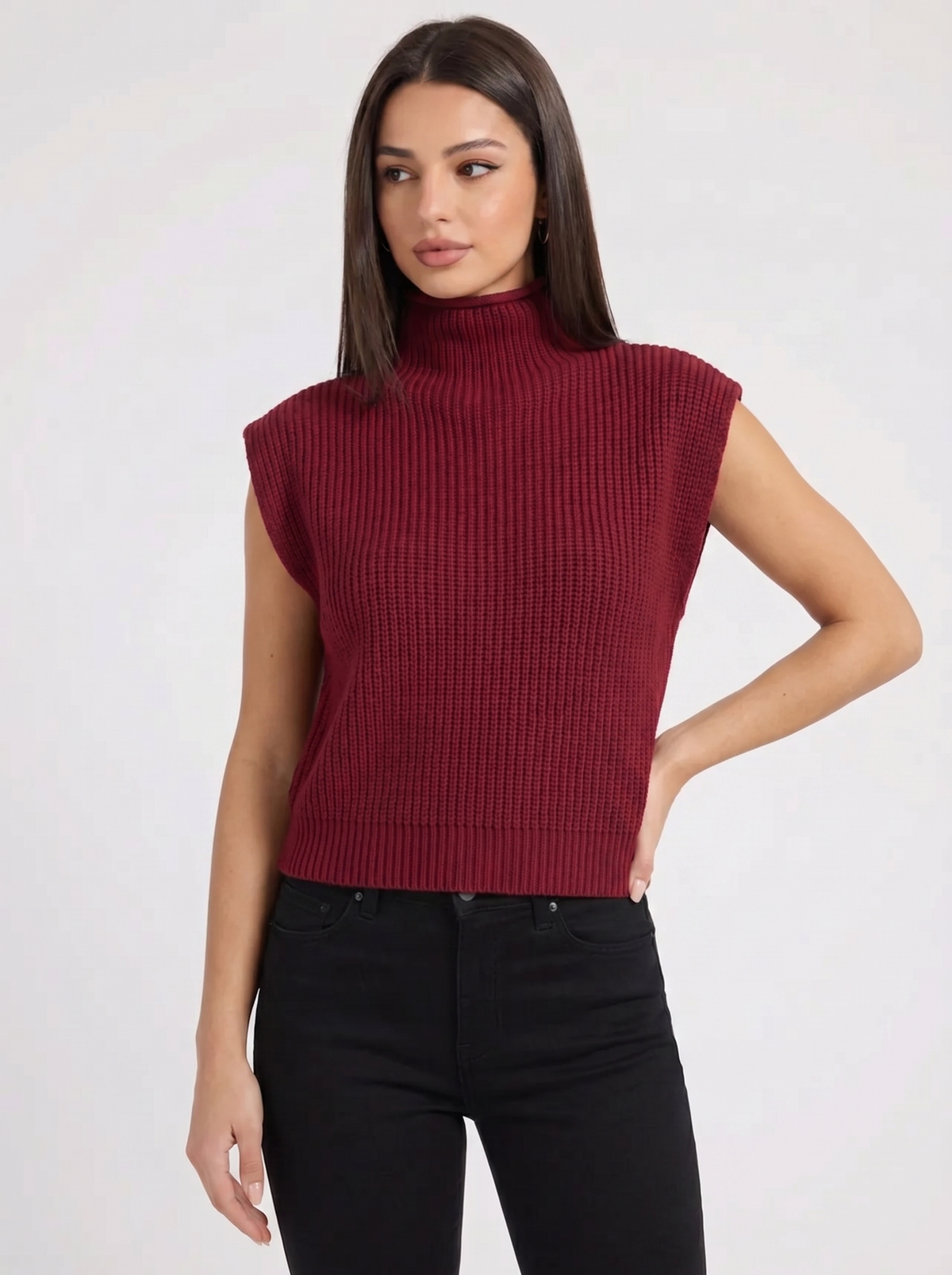 Ava | Women's Sweater Vest High Neck Ribbed Sleeveless