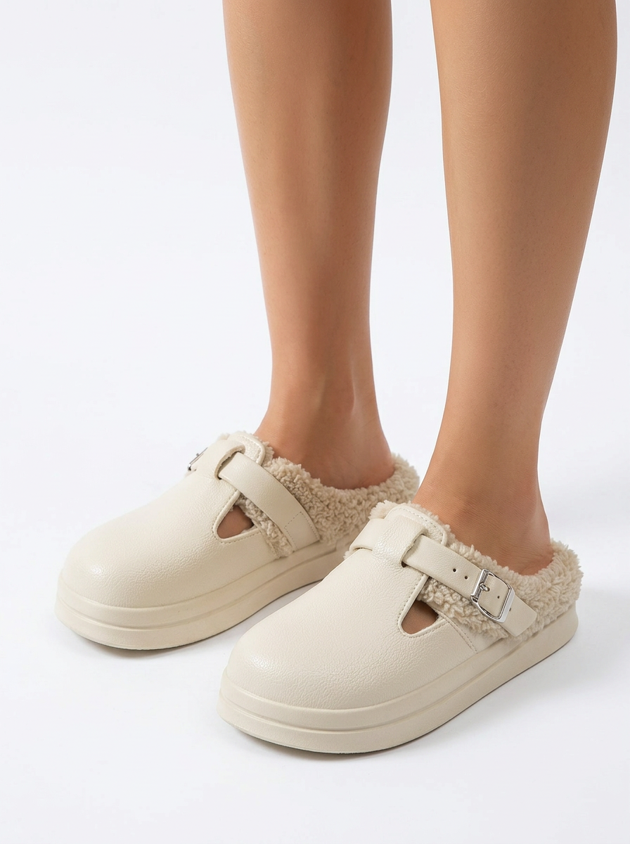 Bailey | Women's Clogs Fur Lined Buckle Strap Platform