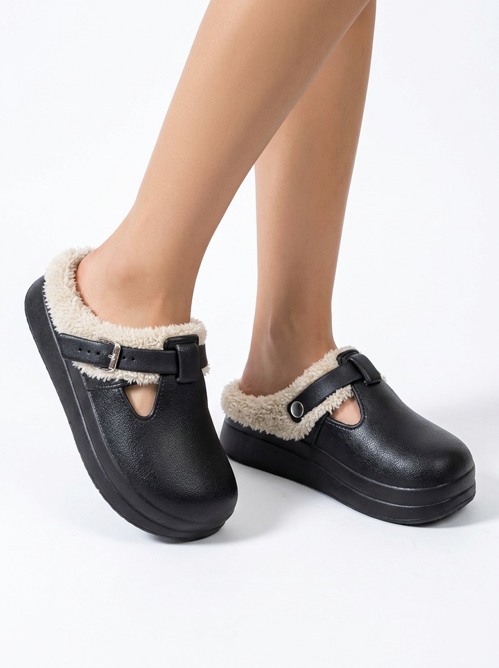 Bailey | Women's Clogs Fur Lined Buckle Strap Platform