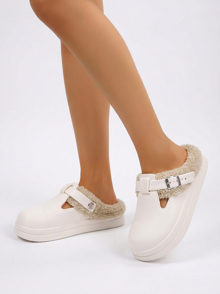 Bailey | Women's Clogs Fur Lined Buckle Strap Platform