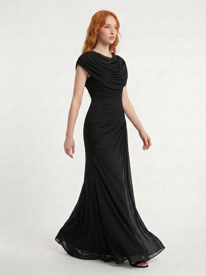 Bea | Cowl Neck Ruched Maxi Dress