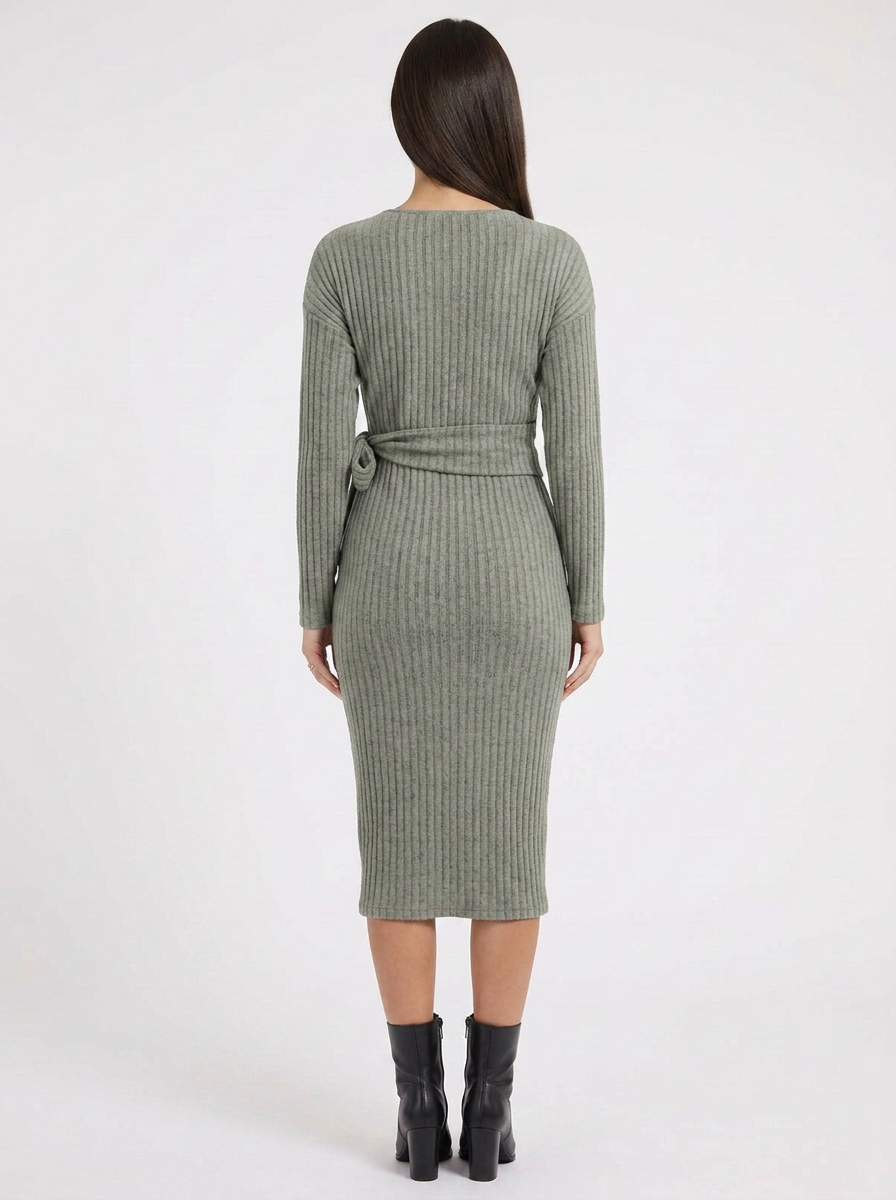 Bea | Ribbed Knit Winter Dress Wrap Midi Long Sleeve