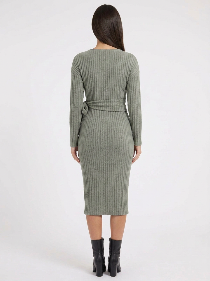 Bea | Ribbed Knit Winter Dress Wrap Midi Long Sleeve