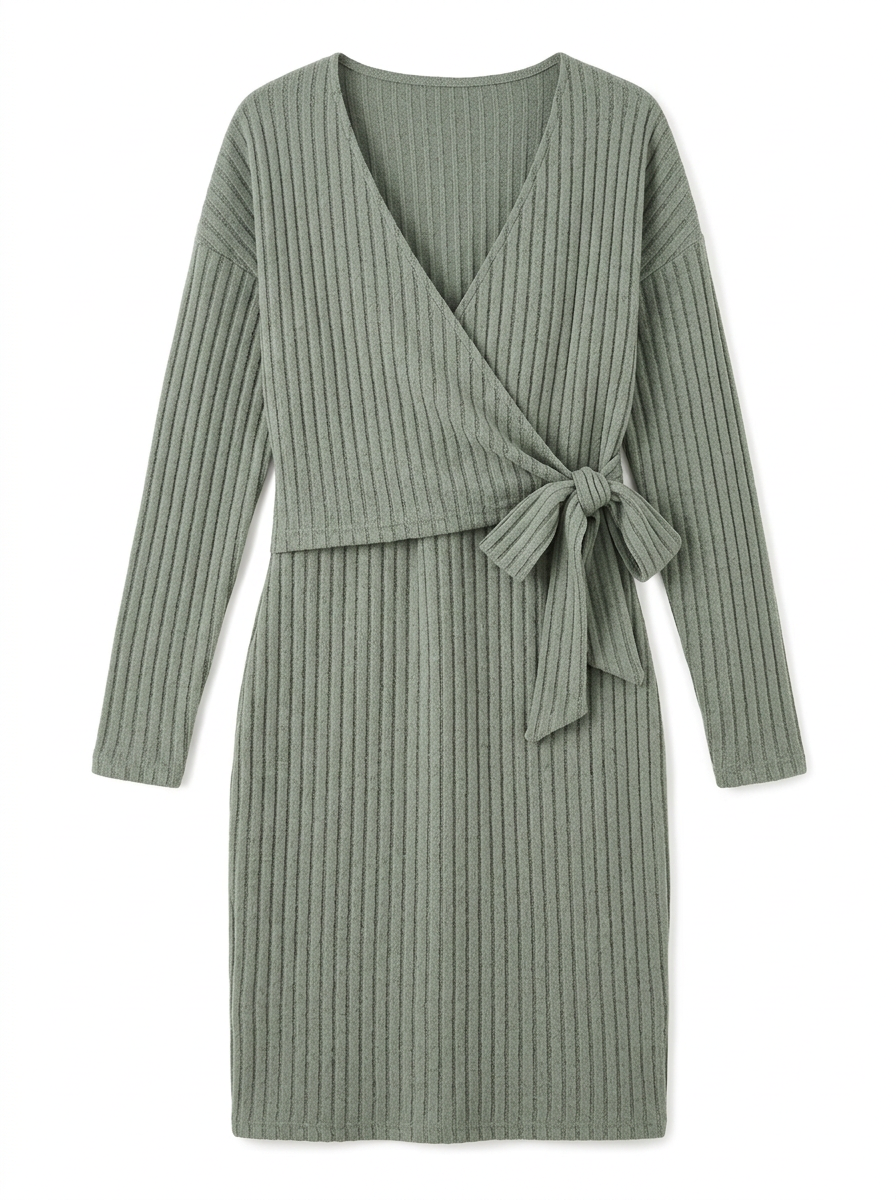Bea | Ribbed Knit Winter Dress Wrap Midi Long Sleeve