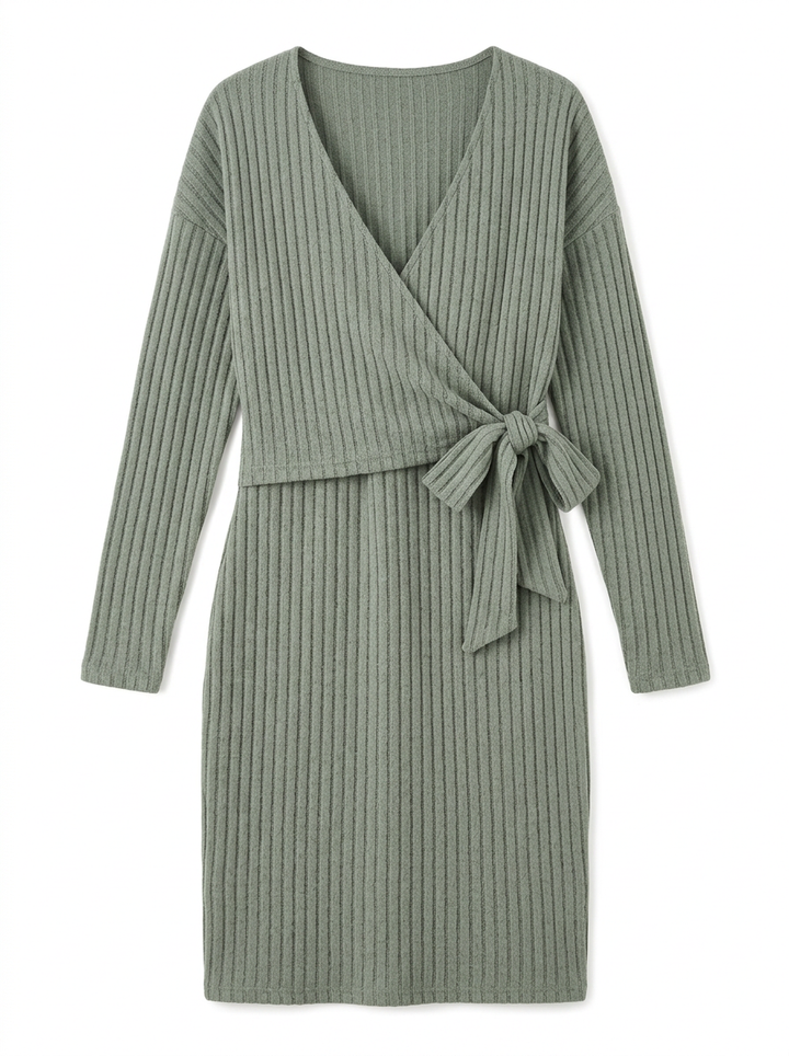 Bea | Ribbed Knit Winter Dress Wrap Midi Long Sleeve