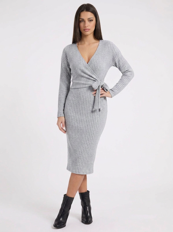 Bea | Ribbed Knit Winter Dress Wrap Midi Long Sleeve