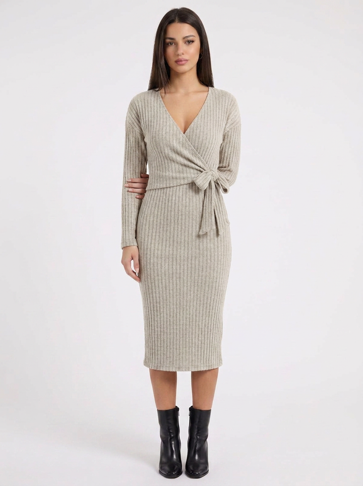 Bea | Ribbed Knit Winter Dress Wrap Midi Long Sleeve