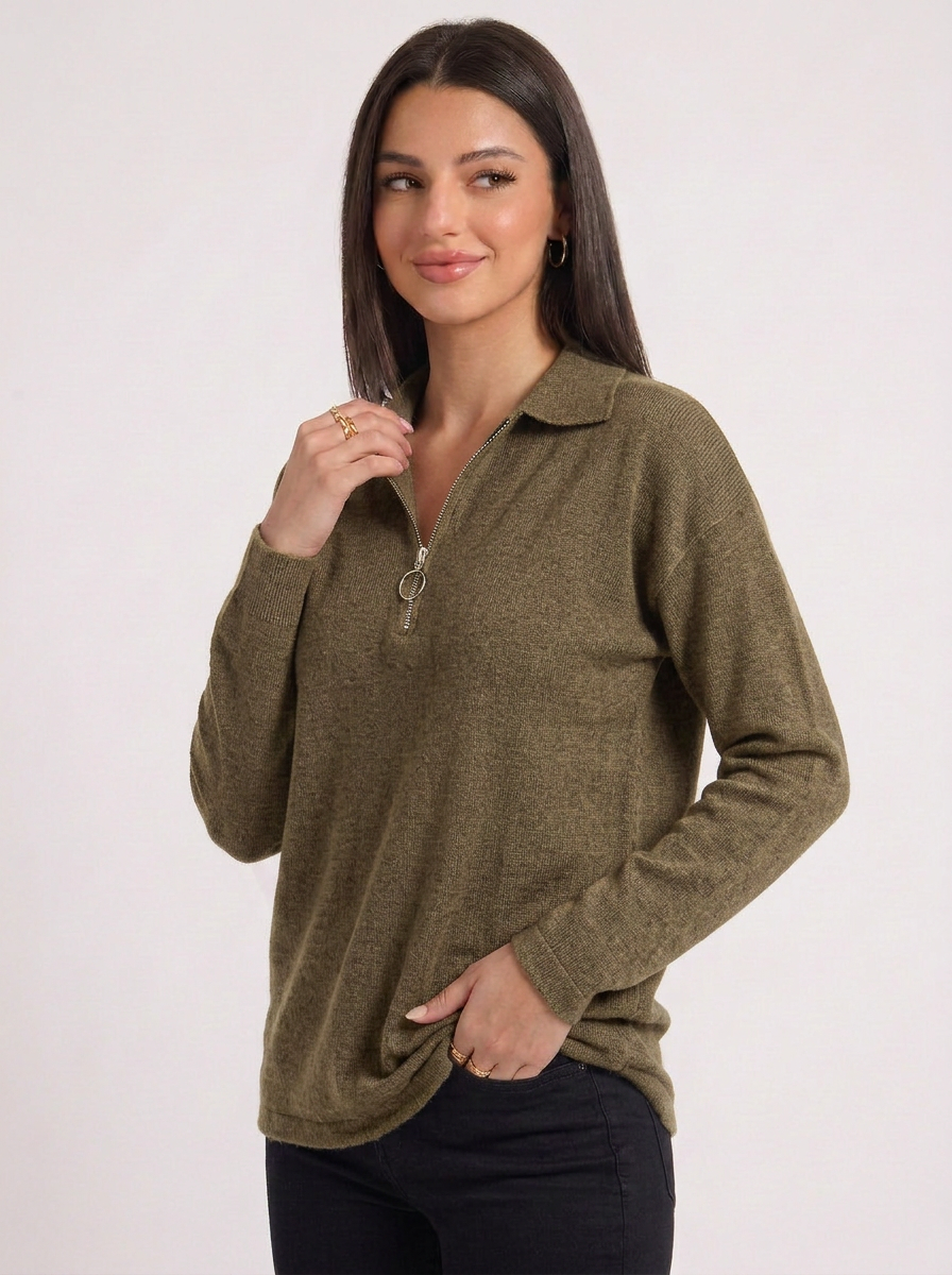 Bea | Women's Half Zip Long Sleeve Knit Top