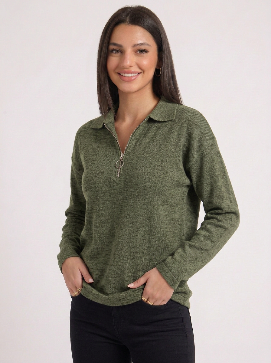 Bea | Women's Half Zip Long Sleeve Knit Top