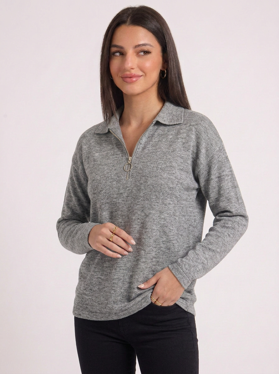 Bea | Women's Half Zip Long Sleeve Knit Top