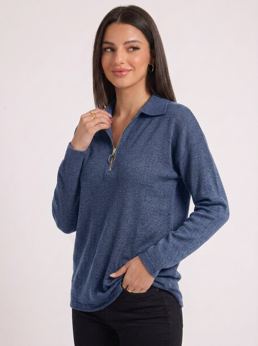 Bea | Women's Half Zip Long Sleeve Knit Top