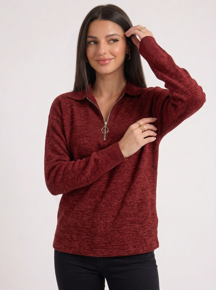 Bea | Women's Half Zip Long Sleeve Knit Top
