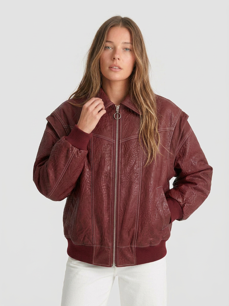 Beatrice | Women's Oversized Faux Leather Bomber Jacket