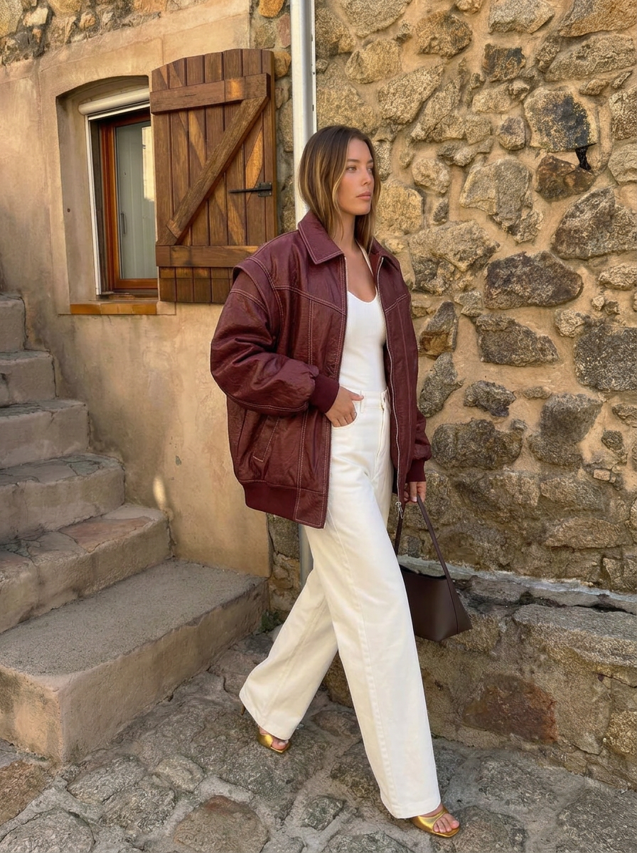 Beatrice | Women's Oversized Faux Leather Bomber Jacket 1