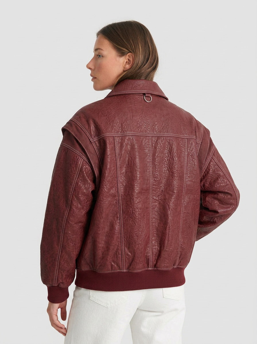 Beatrice | Women's Oversized Faux Leather Bomber Jacket 2