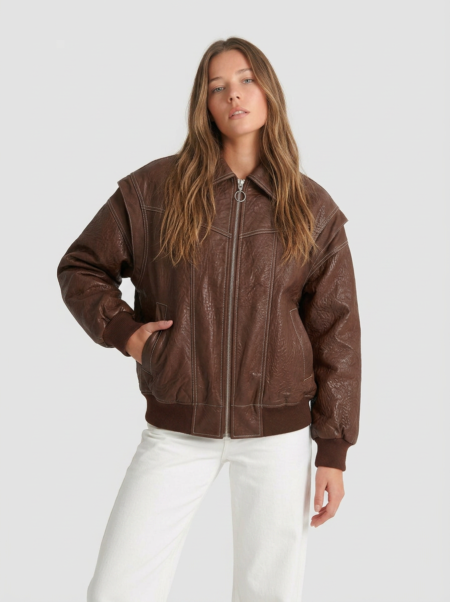 Beatrice | Women's Oversized Faux Leather Bomber Jacket 4