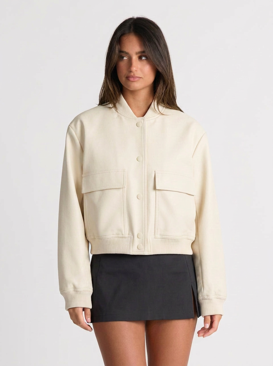 Bella | Crop Long Sleeve Bomber Jacket