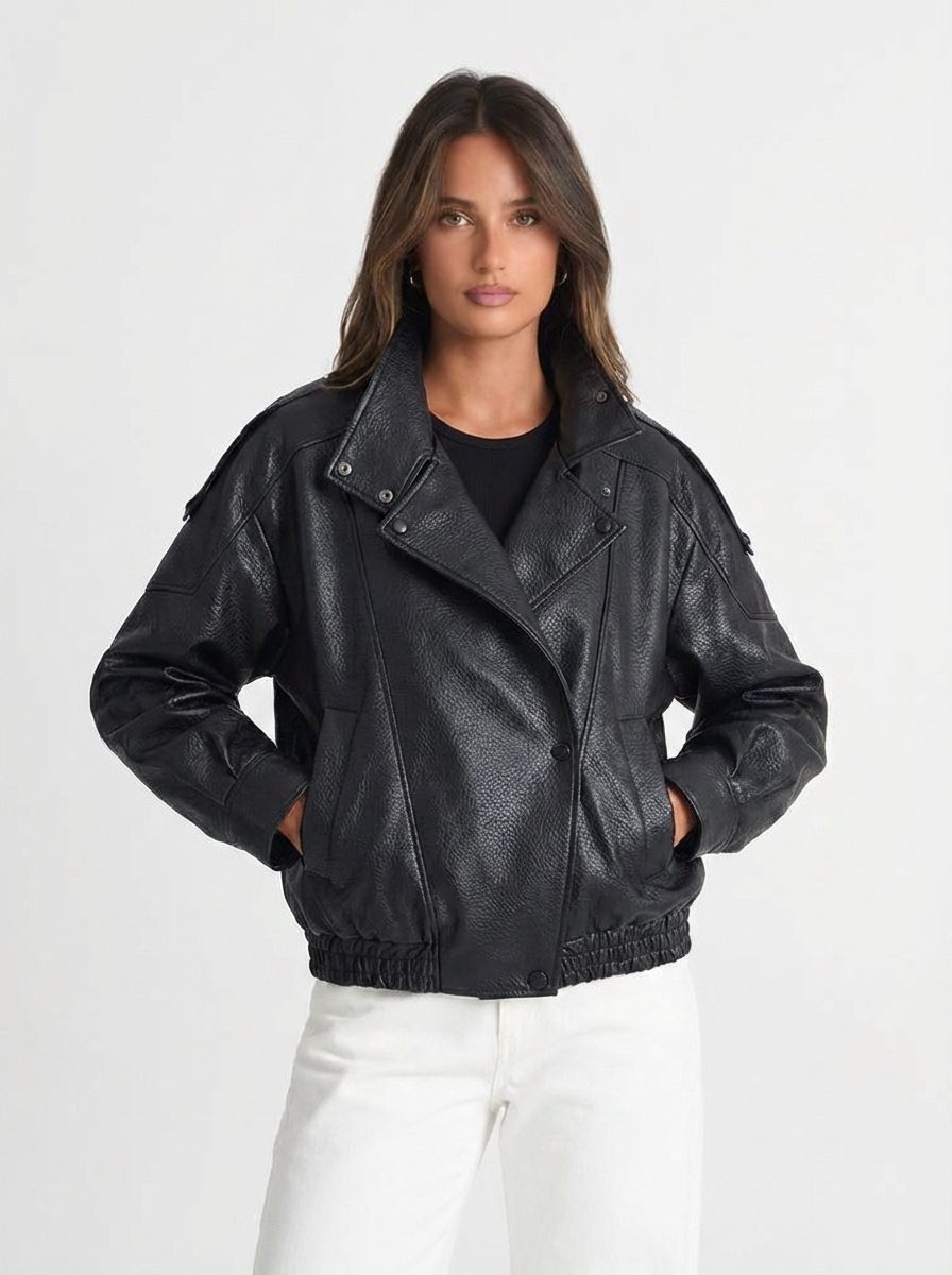Bella | Women's Faux Leather Oversized Bomber Jacket