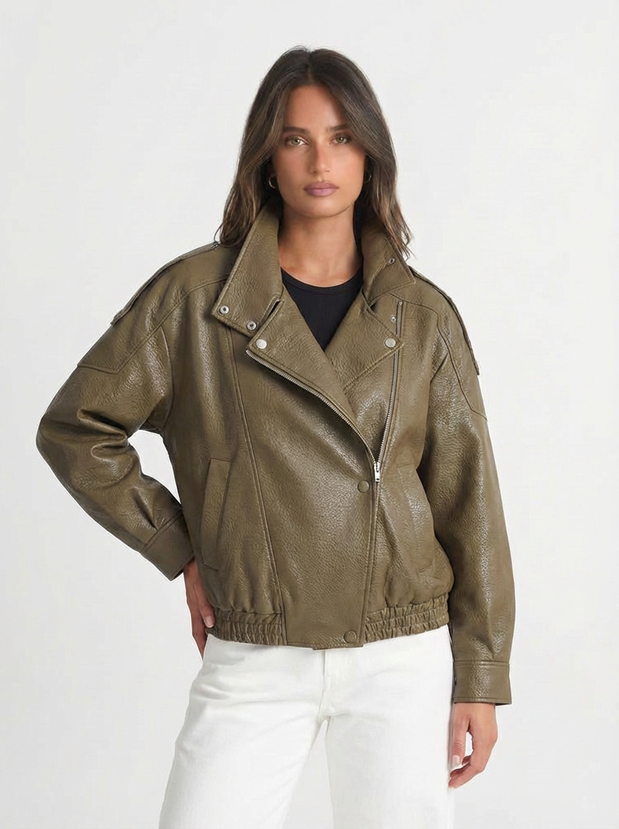 Bella | Women's Faux Leather Oversized Bomber Jacket 5