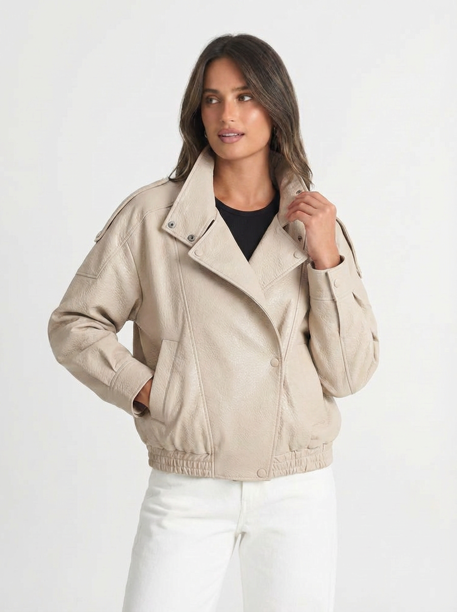 Bella | Women's Faux Leather Oversized Bomber Jacket 6