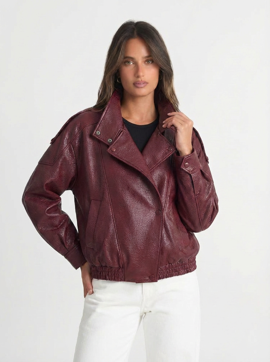 Bella | Women's Faux Leather Oversized Bomber Jacket 7