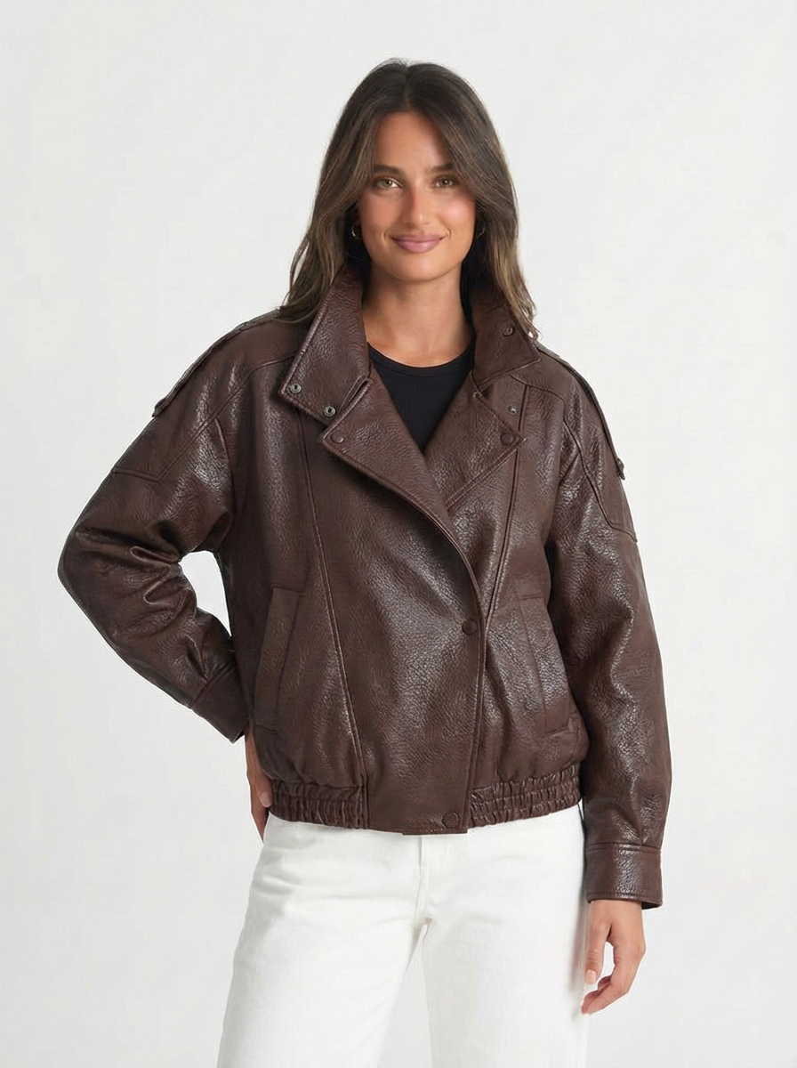 Bella | Women's Faux Leather Oversized Bomber Jacket 8