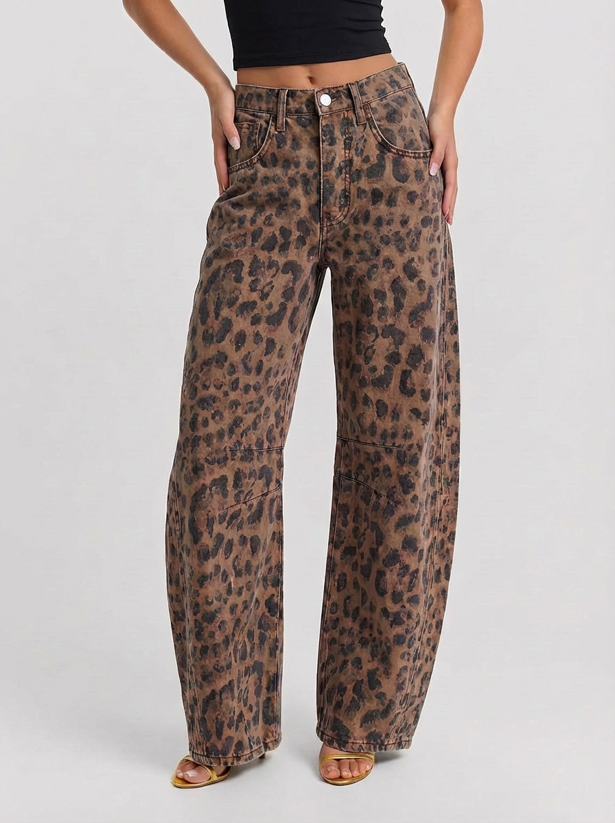Bella | Women's Leopard Print Barrel Jeans