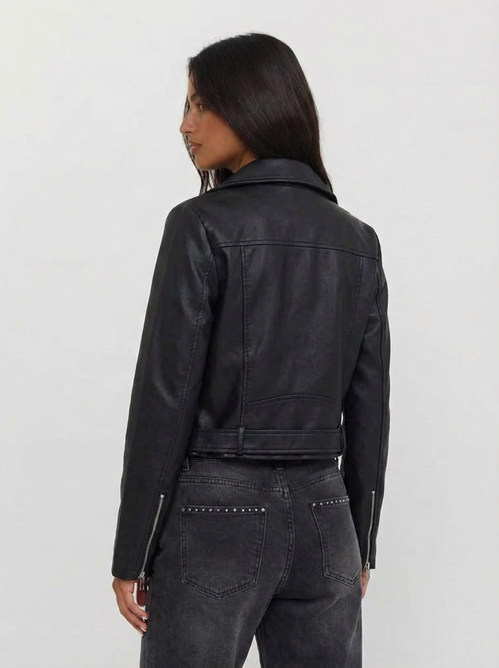 Bianca | Women's Black Faux Leather Cropped Jacket 2