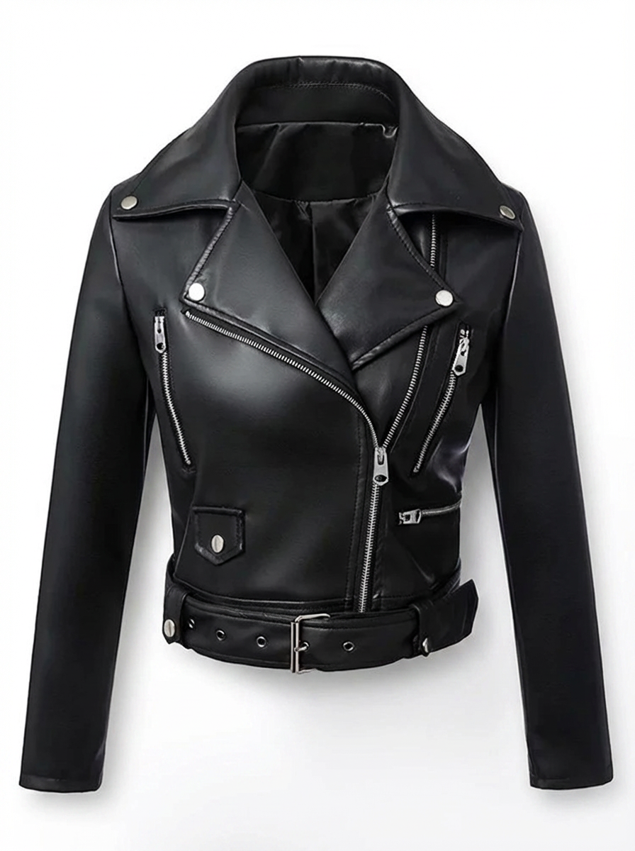 Bianca | Women's Black Faux Leather Cropped Jacket 3