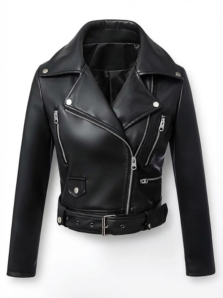 Bianca | Women's Black Faux Leather Cropped Jacket 3