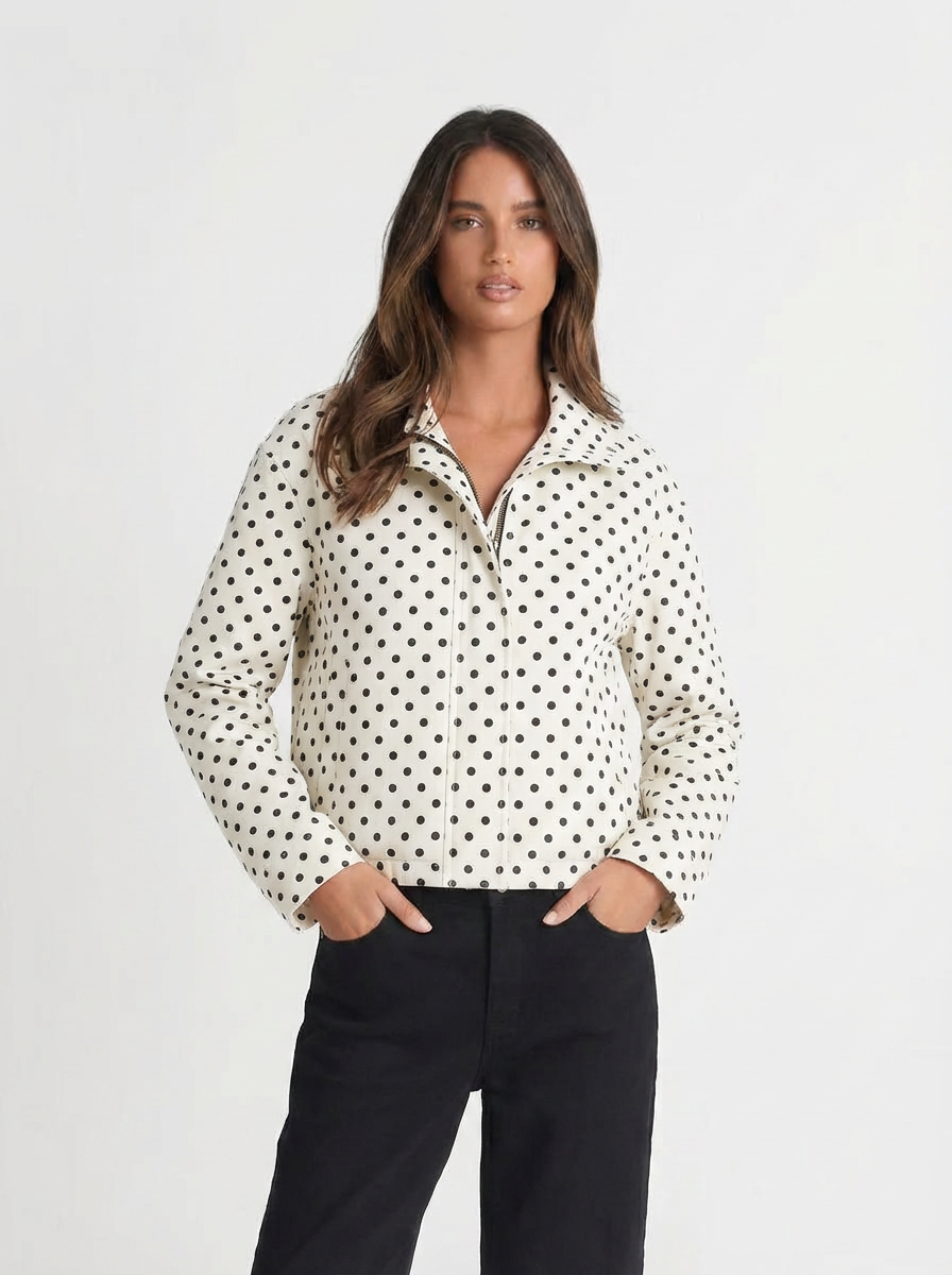 Billie | Women's Oversized Polka Dot Cropped Bomber Jacket